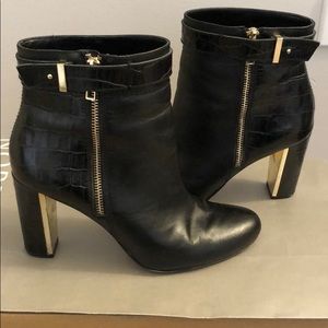 Ann Taylor- black leather bootie, size 8